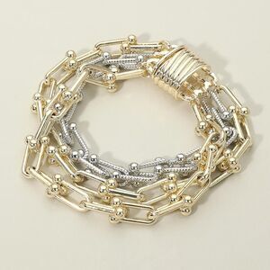 Silver Gold Two Tone Layered Industrial Magnetic Chunky Chain Link Bracelets